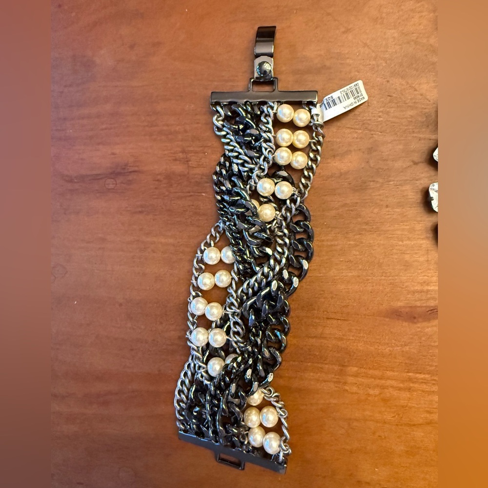 J CREW Pearl & black chain bracelet NWT